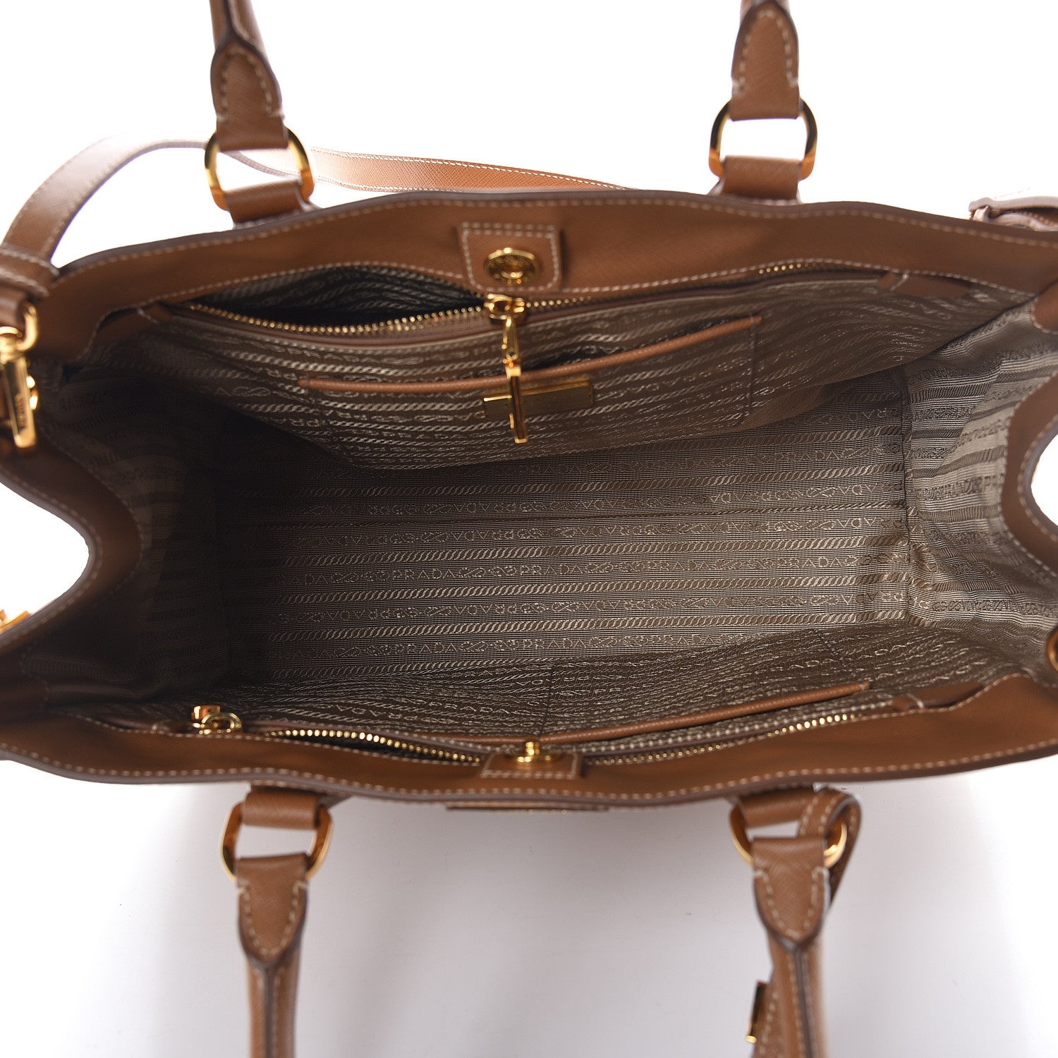 Prada Saffiano Lux Medium Bi-Color Tote Caramel Mimosa 5 of 13