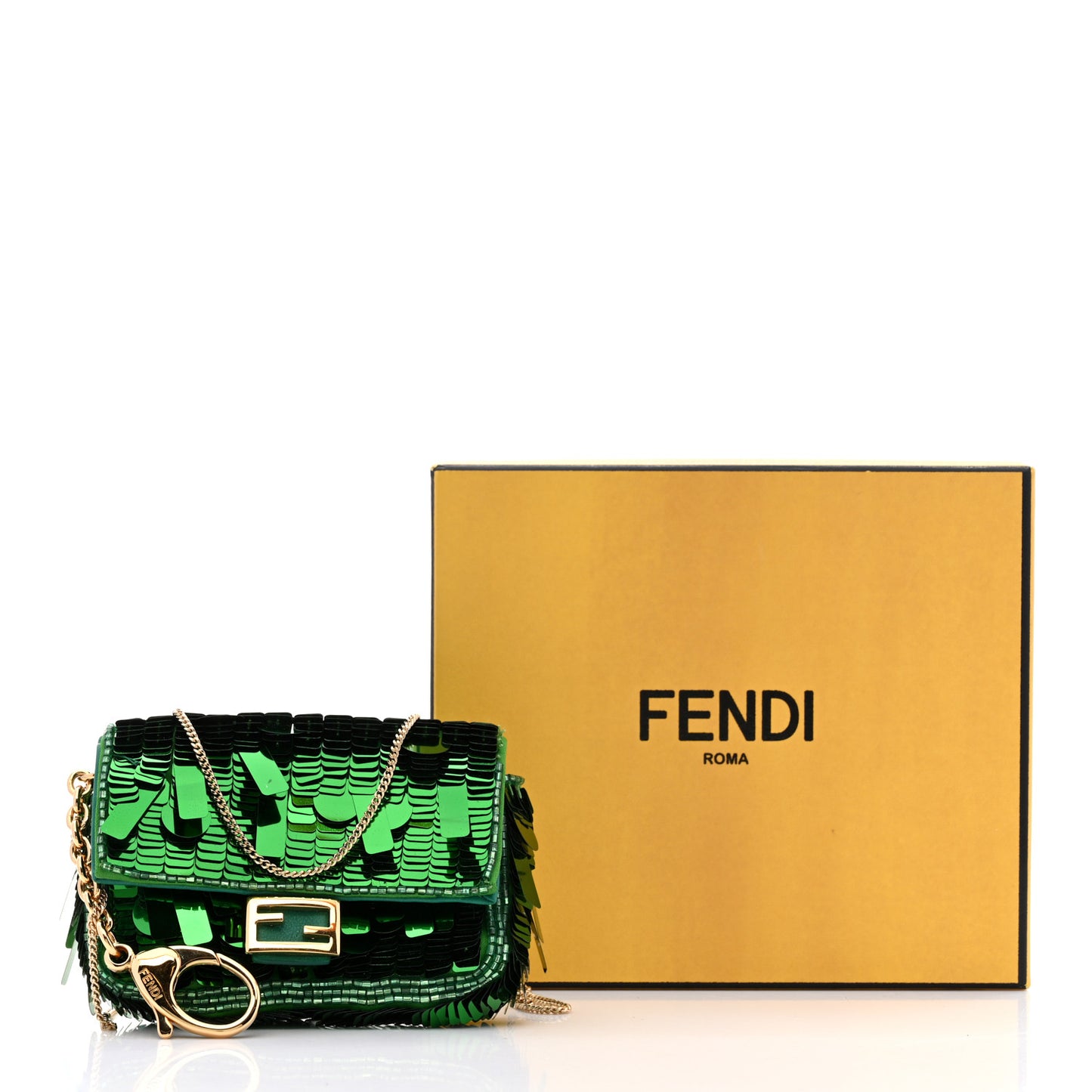 Sequin Paillettes Shiny Nappa Sex and the City Nano Baguette Belt Charm Green