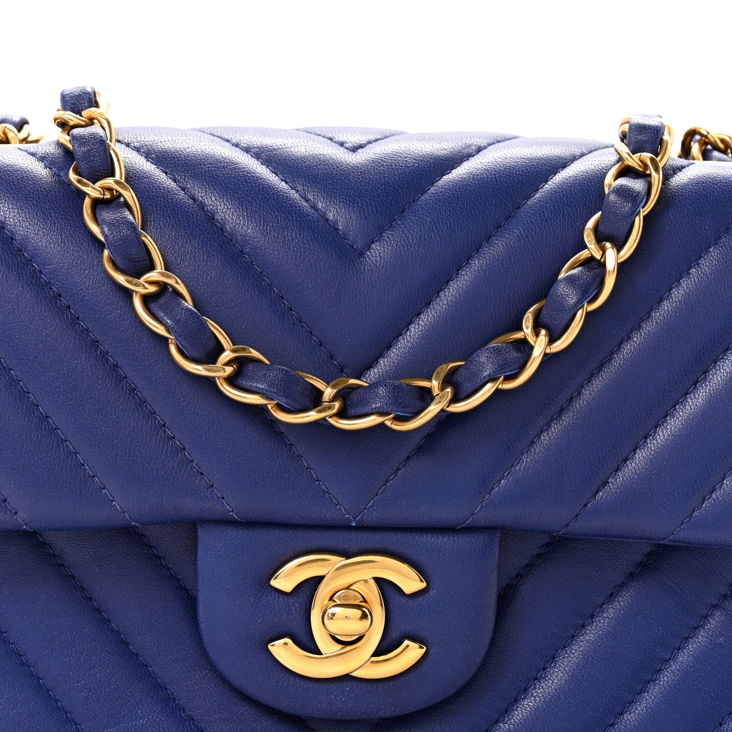 Chanel Lambskin Chevron Quilted Mini Rectangular Flap Blue 8 of 13
