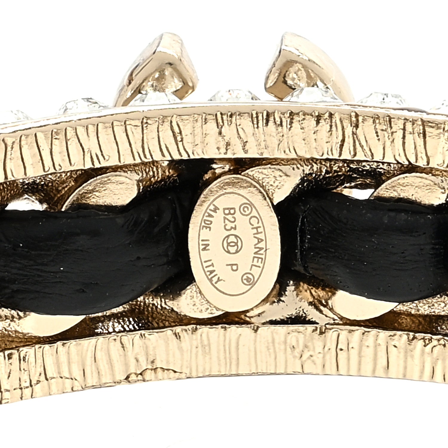 Chanel Crystal Lambskin CC Chain Hoop Earrings Gold Black 4 of 4