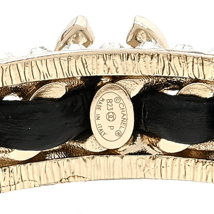 Chanel Crystal Lambskin CC Chain Hoop Earrings Gold Black 4 of 4