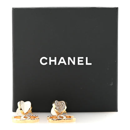 Chanel Crystal Resin CC Drop Earrings Gold White 5 of 5