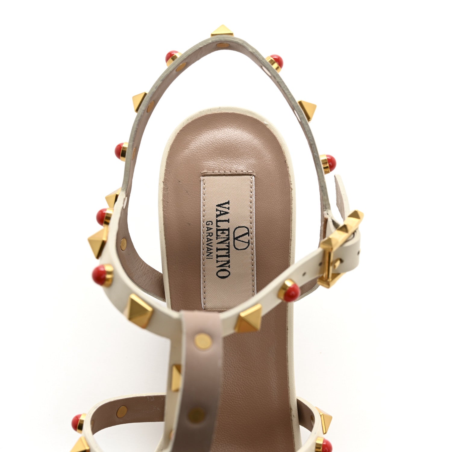 Valentino Garavani Calfskin Rockstud 60mm City Sandals 37 Ivory Coral Red 7 of 9