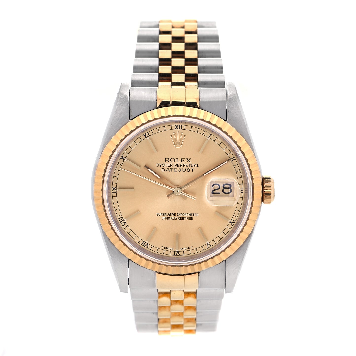 Stainless Steel 18K Yellow Gold 36mm Oyster Perpetual Datejust Watch Champagne 16233