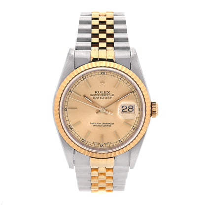 Rolex Stainless Steel 18K Yellow Gold 36mm Oyster Perpetual Datejust Watch Champagne 16233 1 of 4