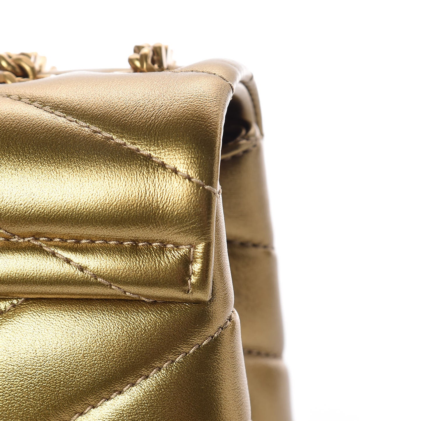 Metallic Calfskin Y Quilted Small Loulou Monogram Chain Satchel Gold