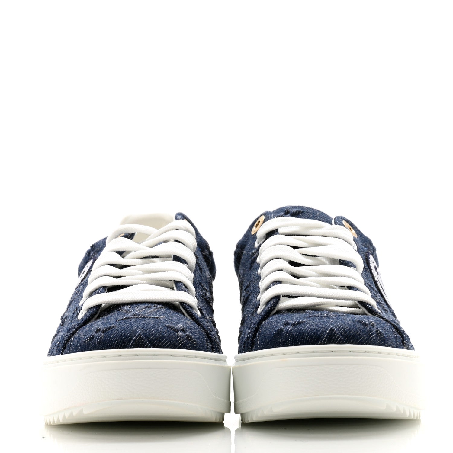 Louis Vuitton Denim Monogram Debossed Time Out Sneakers 38 Blue 2 of 9