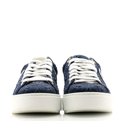Louis Vuitton Denim Monogram Debossed Time Out Sneakers 38 Blue 2 of 9