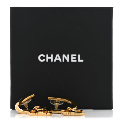 Chanel Metal Textured Hoop Drop CC Earrings Gold 5 of 5