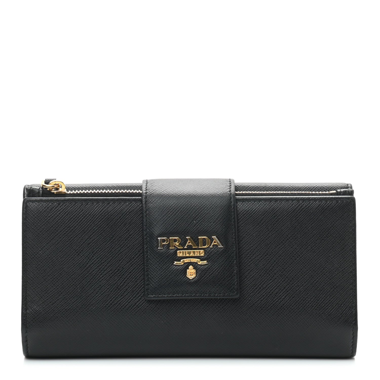 Prada Saffiano Metal Tab Wallet Black 1 of 6