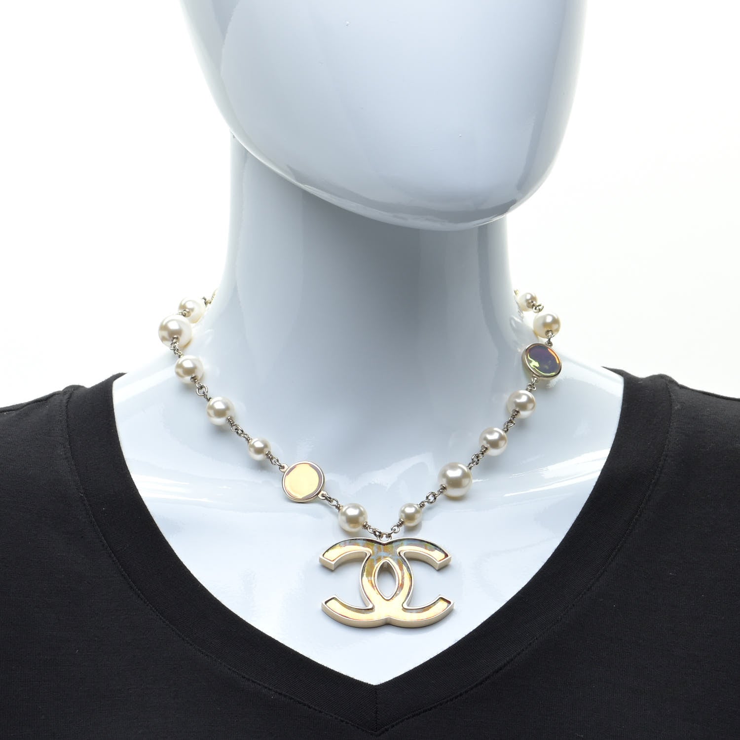 Chanel Iridescent Enamel Pearl CC Short Necklace Pink Gold 2 of 7