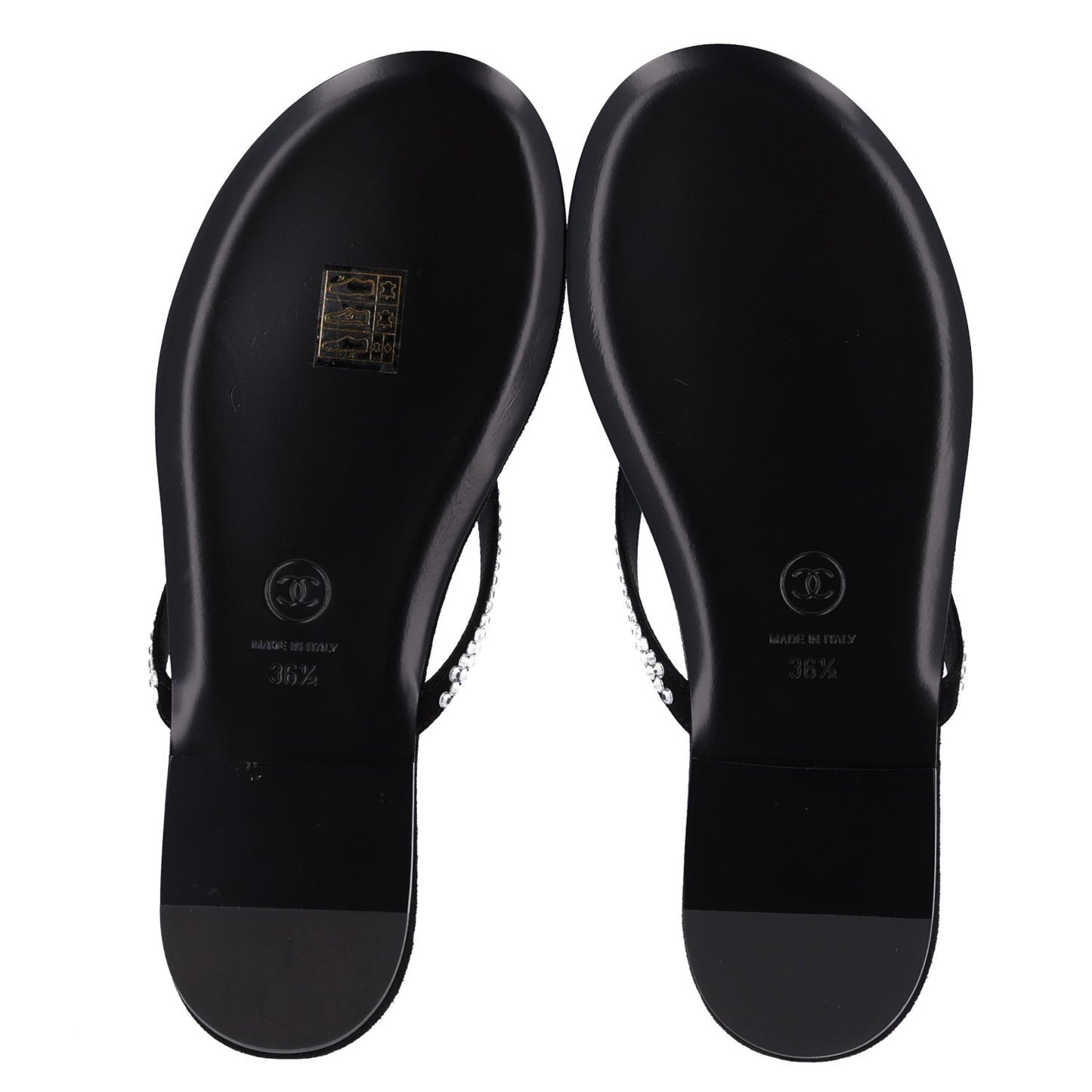 Suede Kidskin Strass CC Thong Sandals 36.5 Black