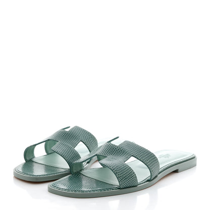 Hermes Lizard Oran Sandals 41 Turquoise 3 of 9