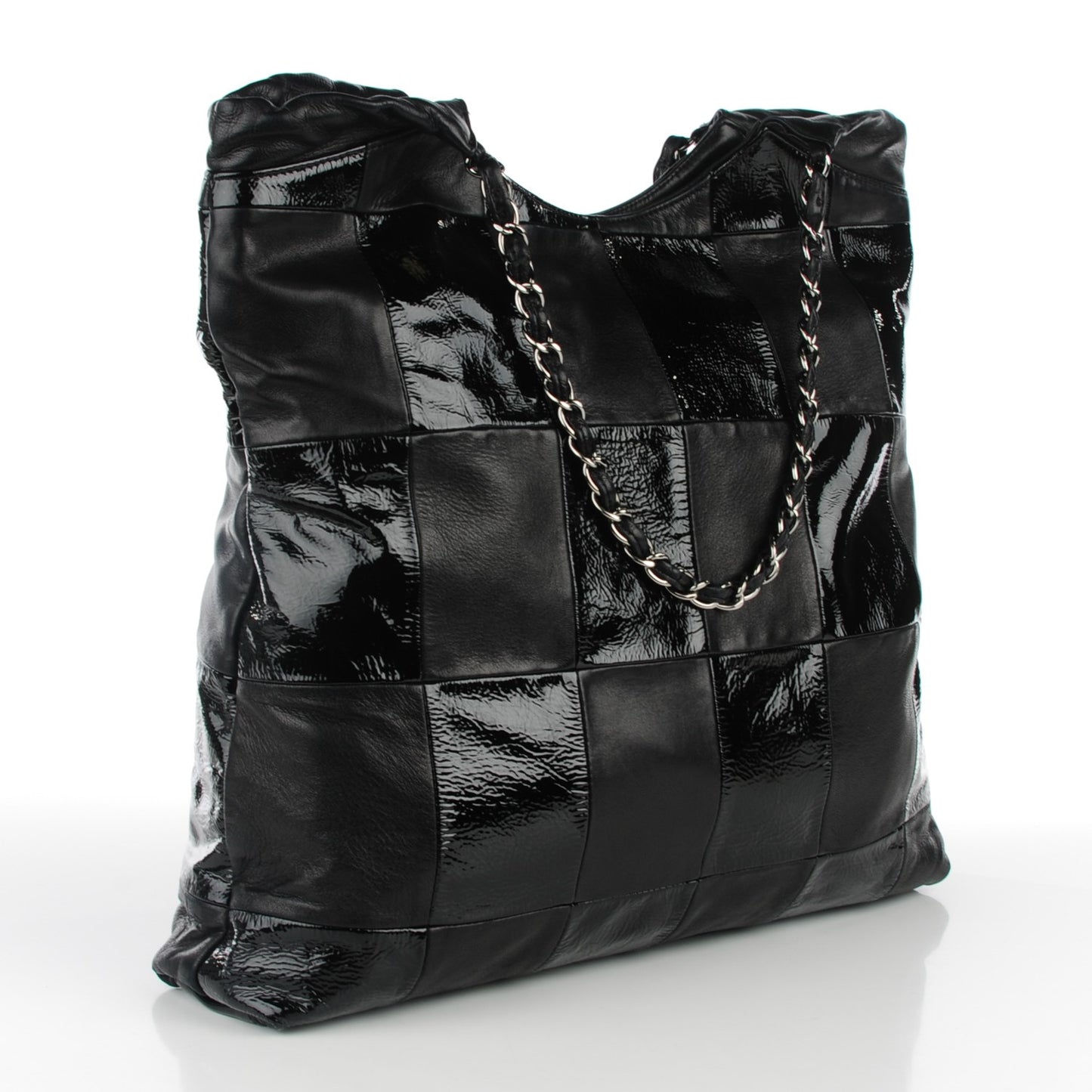 Patent Calfskin Patchwork Brooklyn Tote Black