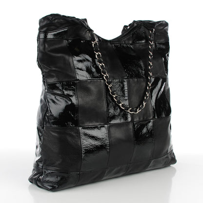 Chanel Patent Calfskin Patchwork Brooklyn Tote Black 3 of 7