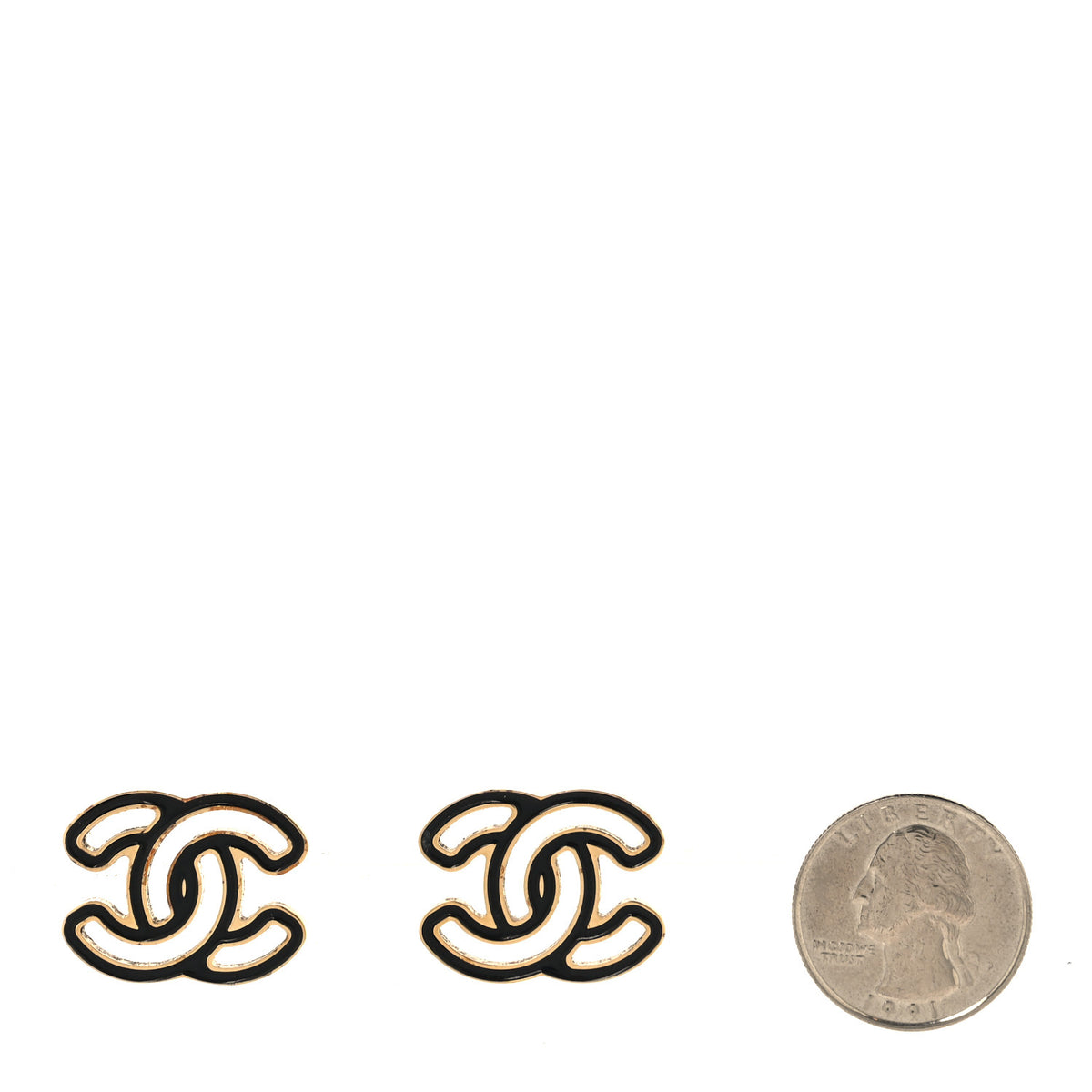 Chanel Metal Enamel CC Earrings Gold Black 2 of 5