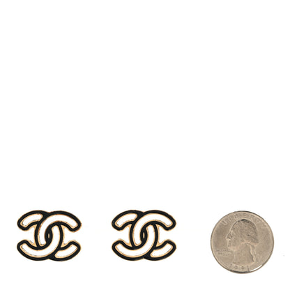 Chanel Metal Enamel CC Earrings Gold Black 2 of 5