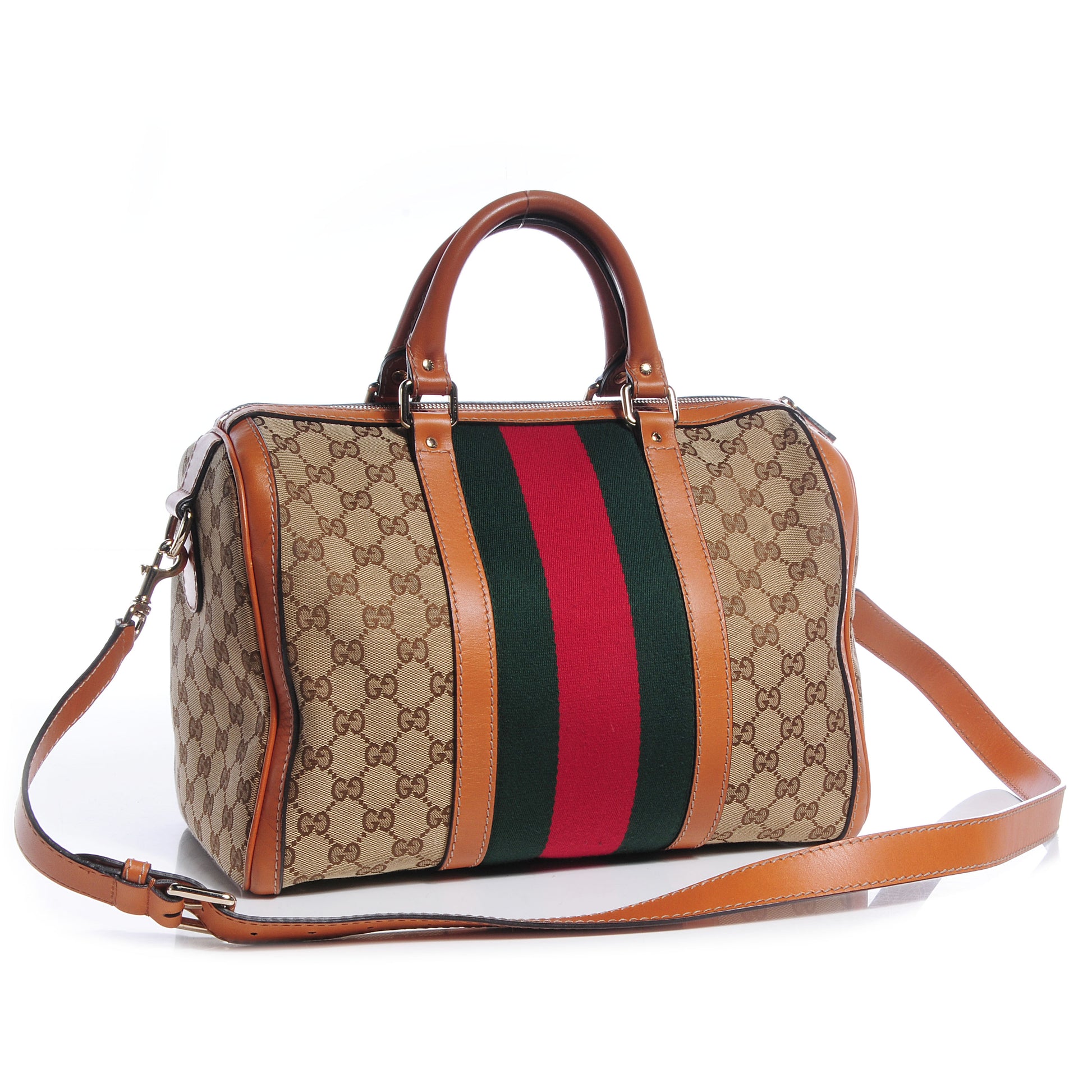 Gucci Leather Vintage Medium Web Original GG Boston Tan 3 of 7
