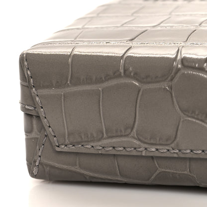 Balenciaga Calfskin Crocodile Embossed Logo Shopping Phone Holder Bag Steel Grey 10 of 10