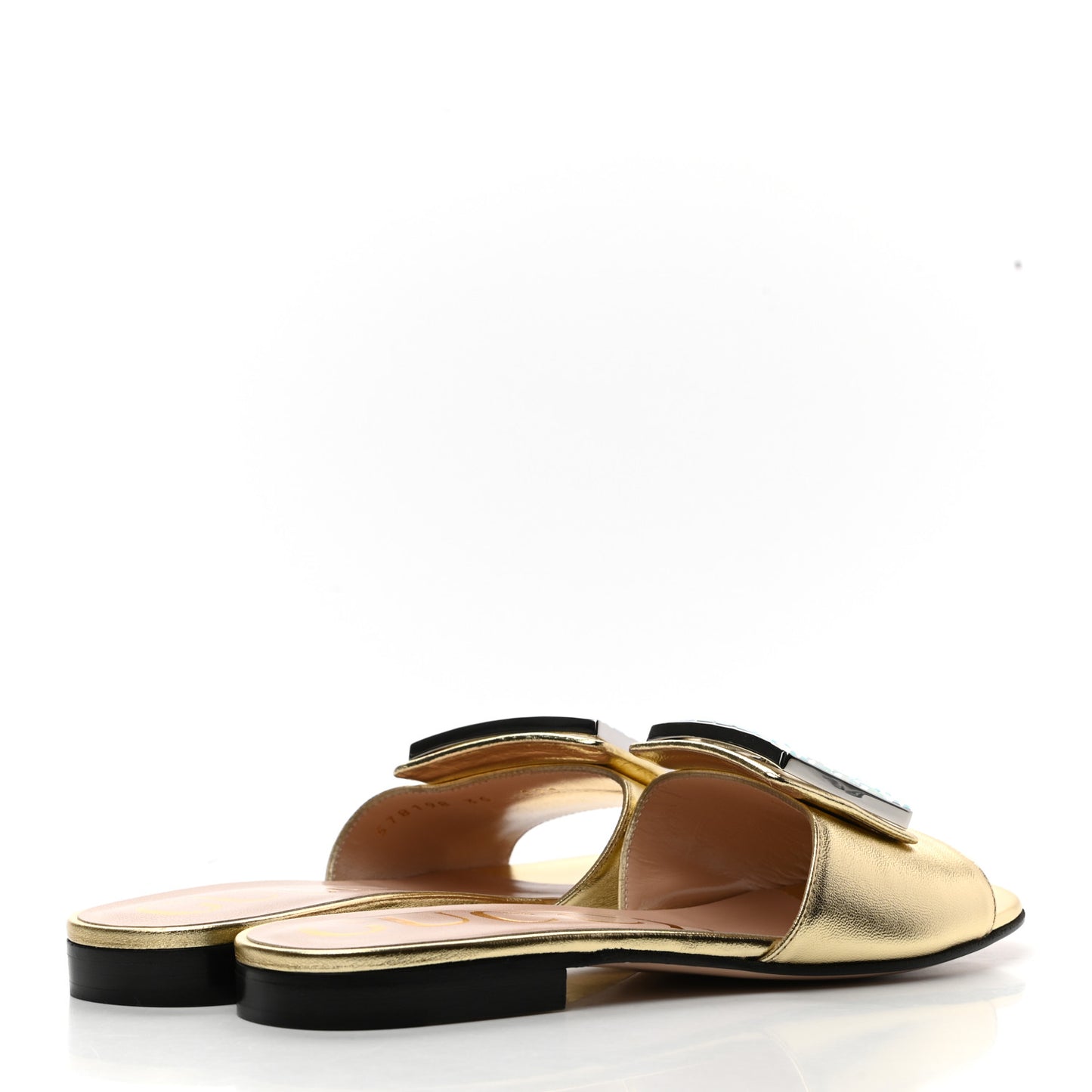Metallic Nappa Crystal Square G Madelyn Slide Sandals 35 Gold