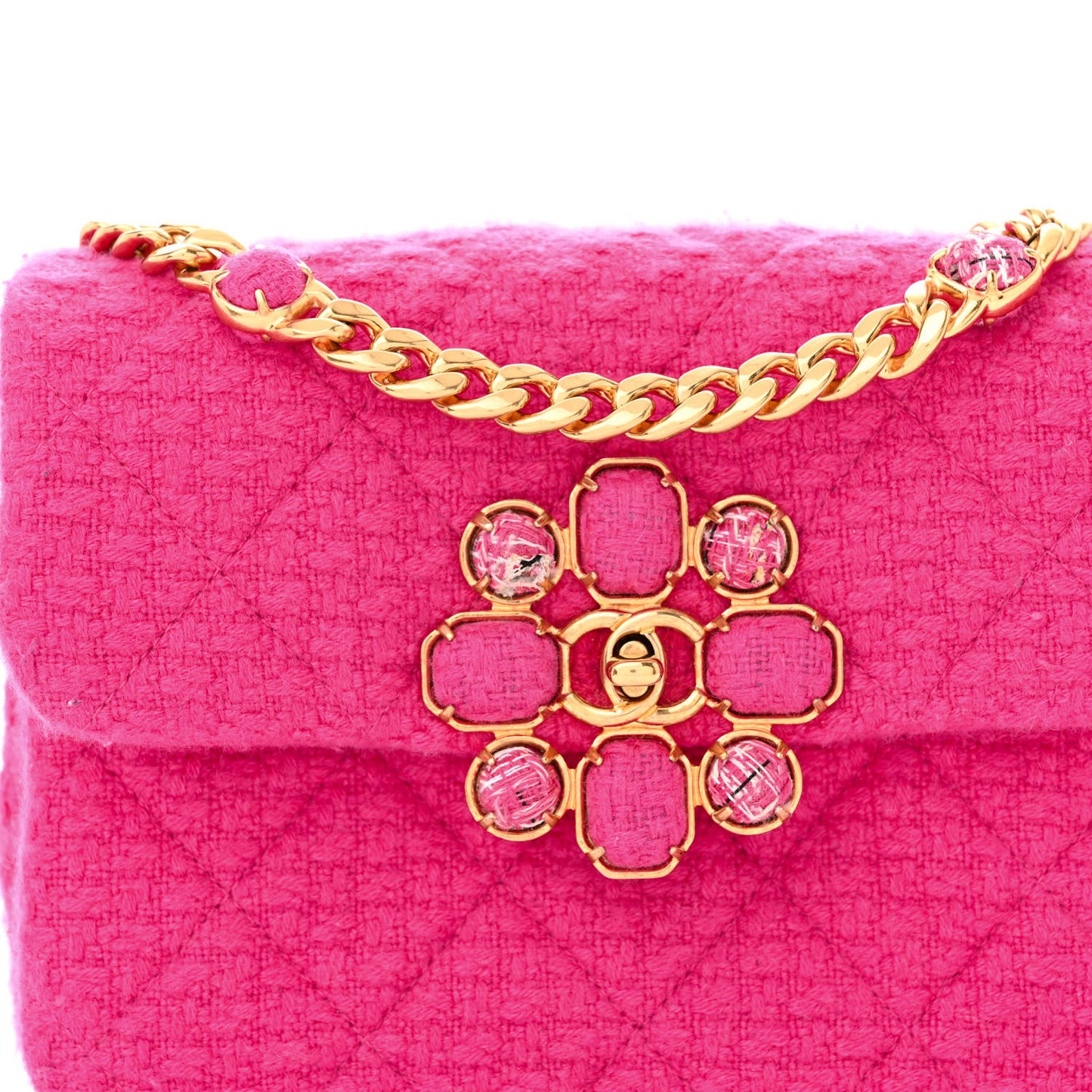 Cashmere Tweed Quilted Mini Bijoux Flap Fuchsia