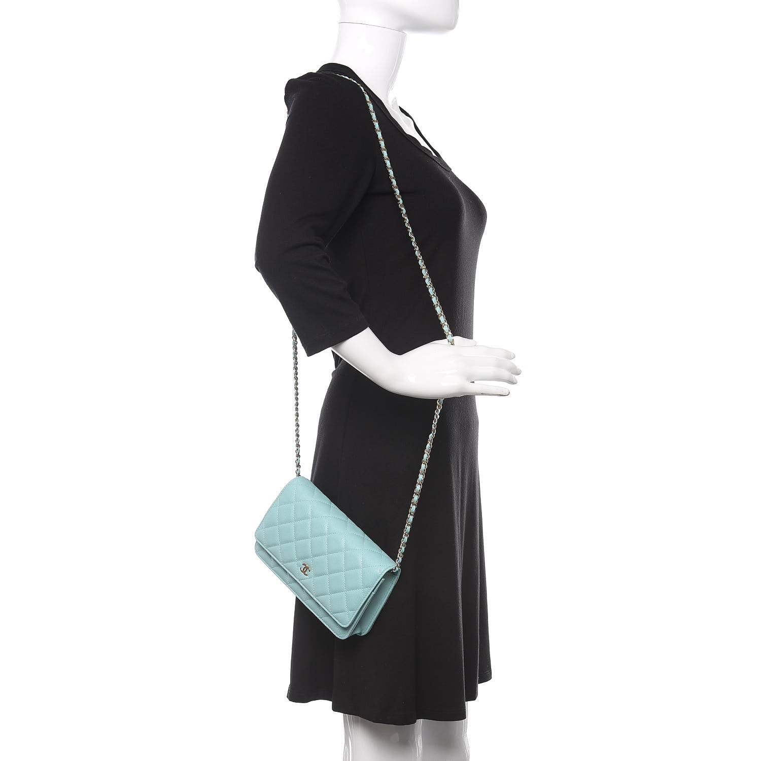 Chanel Caviar Quilted Wallet On Chain WOC Light Blue 2 of 10