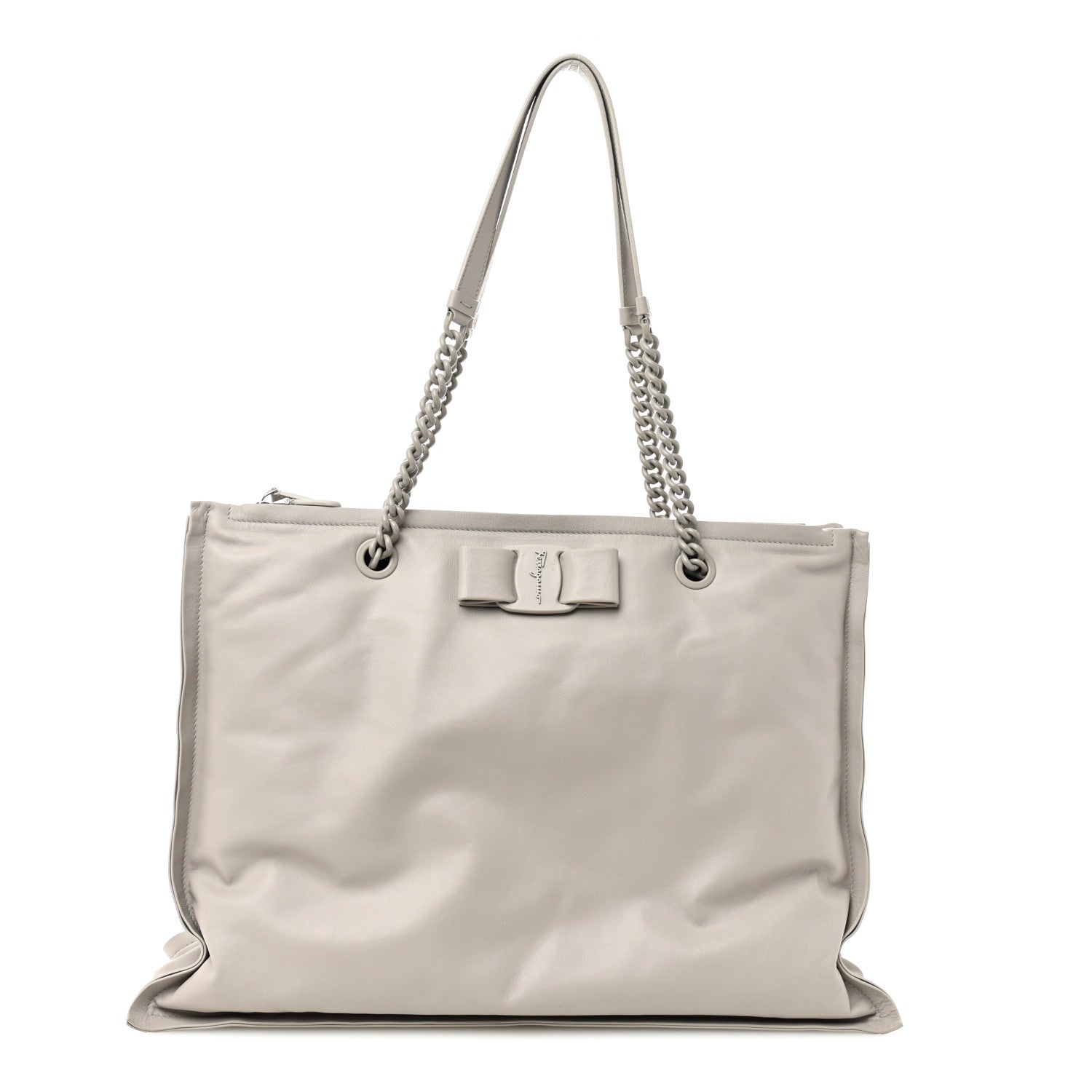 Salvatore Ferragamo Calfskin Large Viva Bow Tote Grey 1 of 9