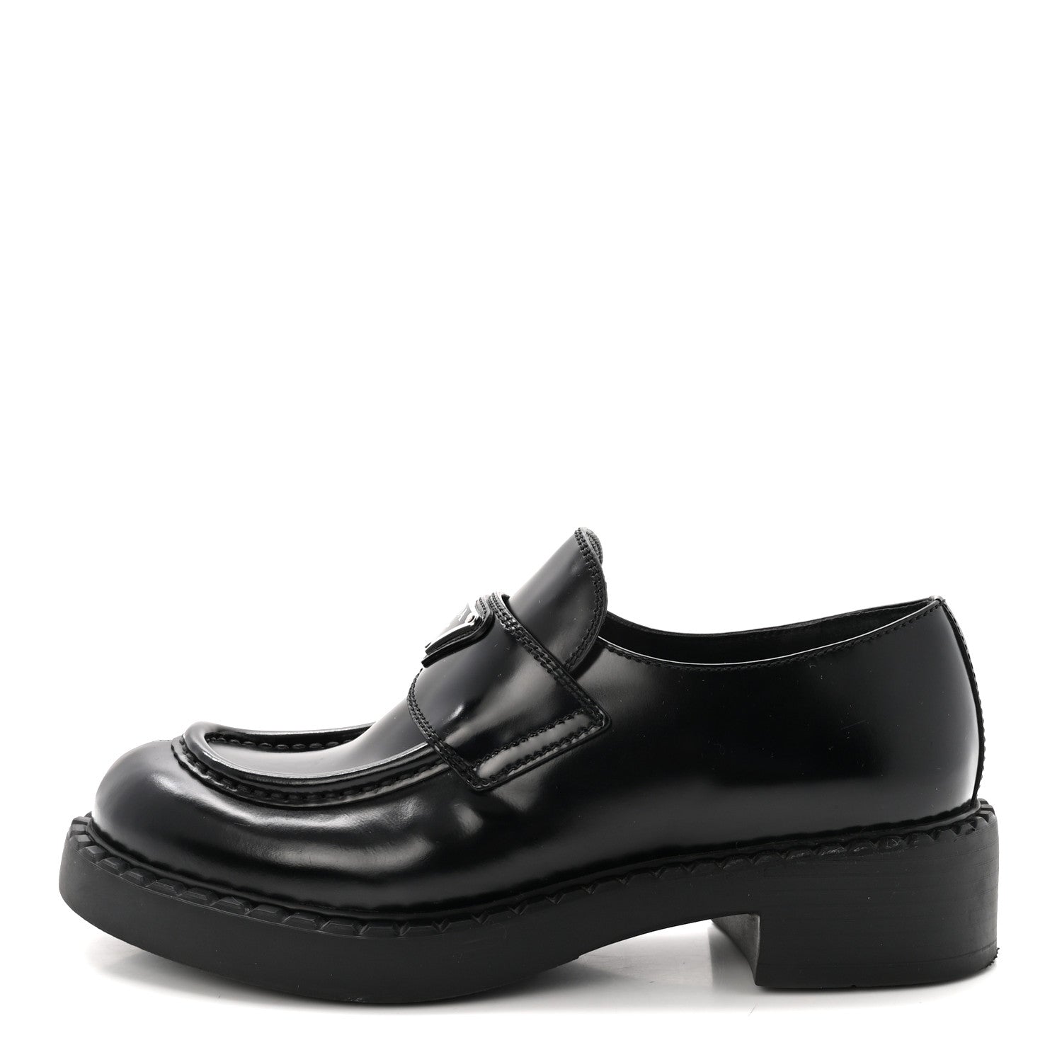 Prada Spazzolato Metal Triangle Logo 50mm Loafers 37 Black 1 of 9
