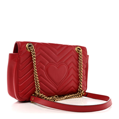 Gucci Calfskin Matelasse Small GG Marmont Shoulder Bag Hibiscus Red 3 of 13