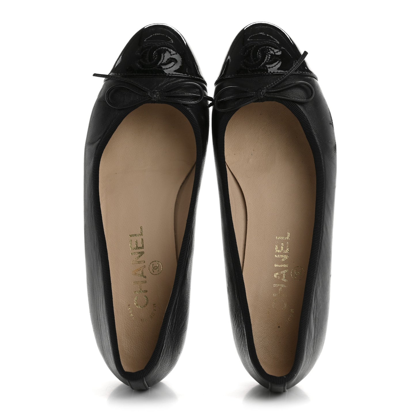 Lambskin Patent Cap Toe CC Ballerina Flats 37.5 Black
