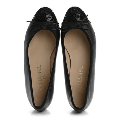 Chanel Lambskin Patent Cap Toe CC Ballerina Flats 37.5 Black 5 of 11
