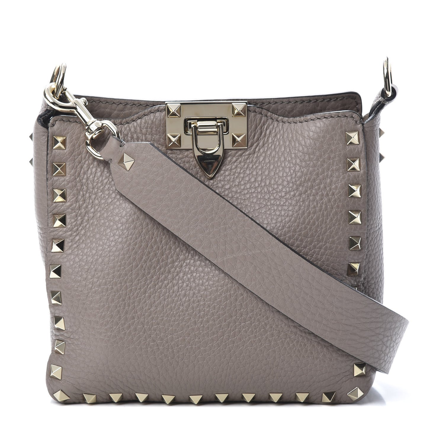 Pebbled Calfskin Mini Rockstud Flip-Lock Messenger Bag Poudre