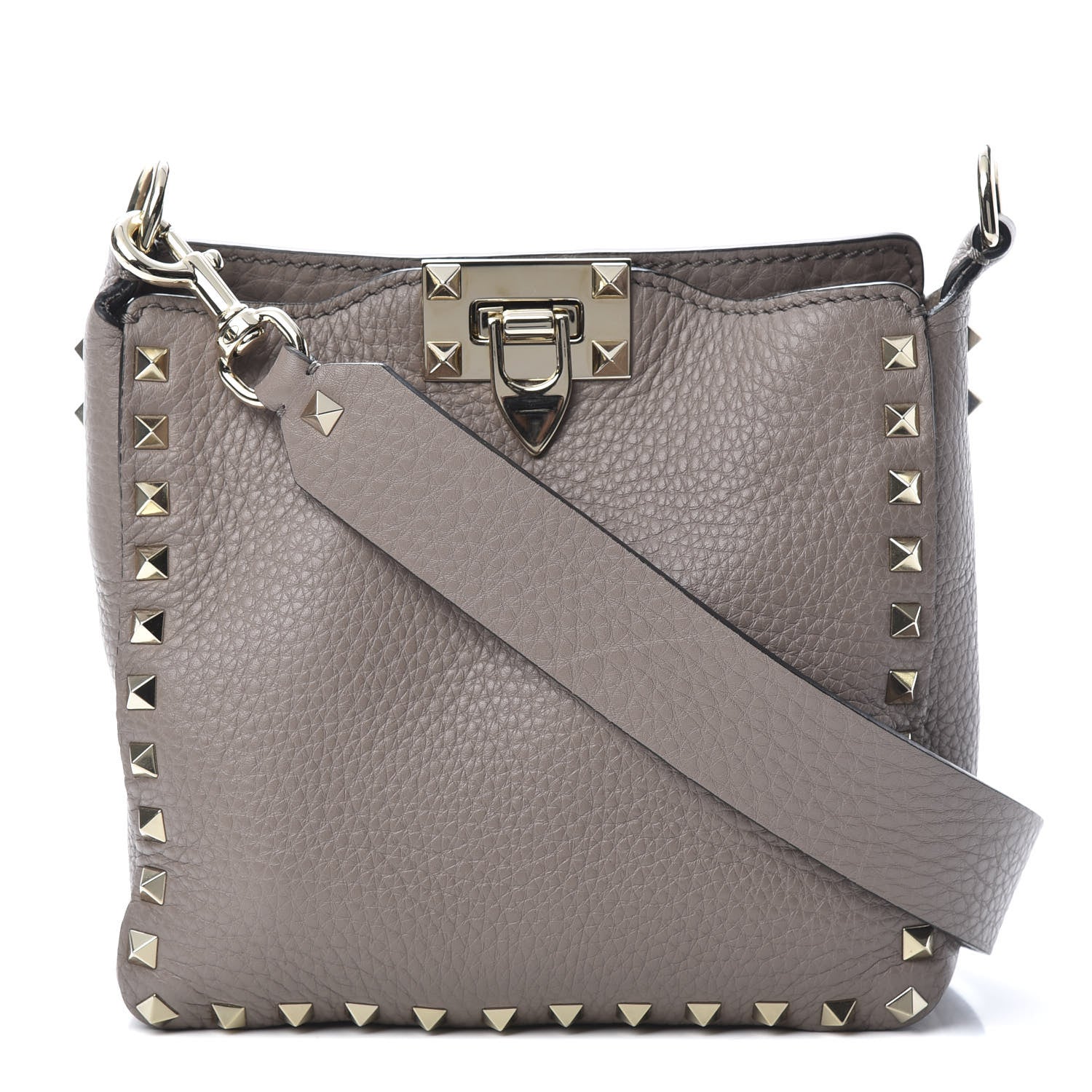 Valentino Garavani Pebbled Calfskin Mini Rockstud Flip-Lock Messenger Bag Poudre 1 of 9