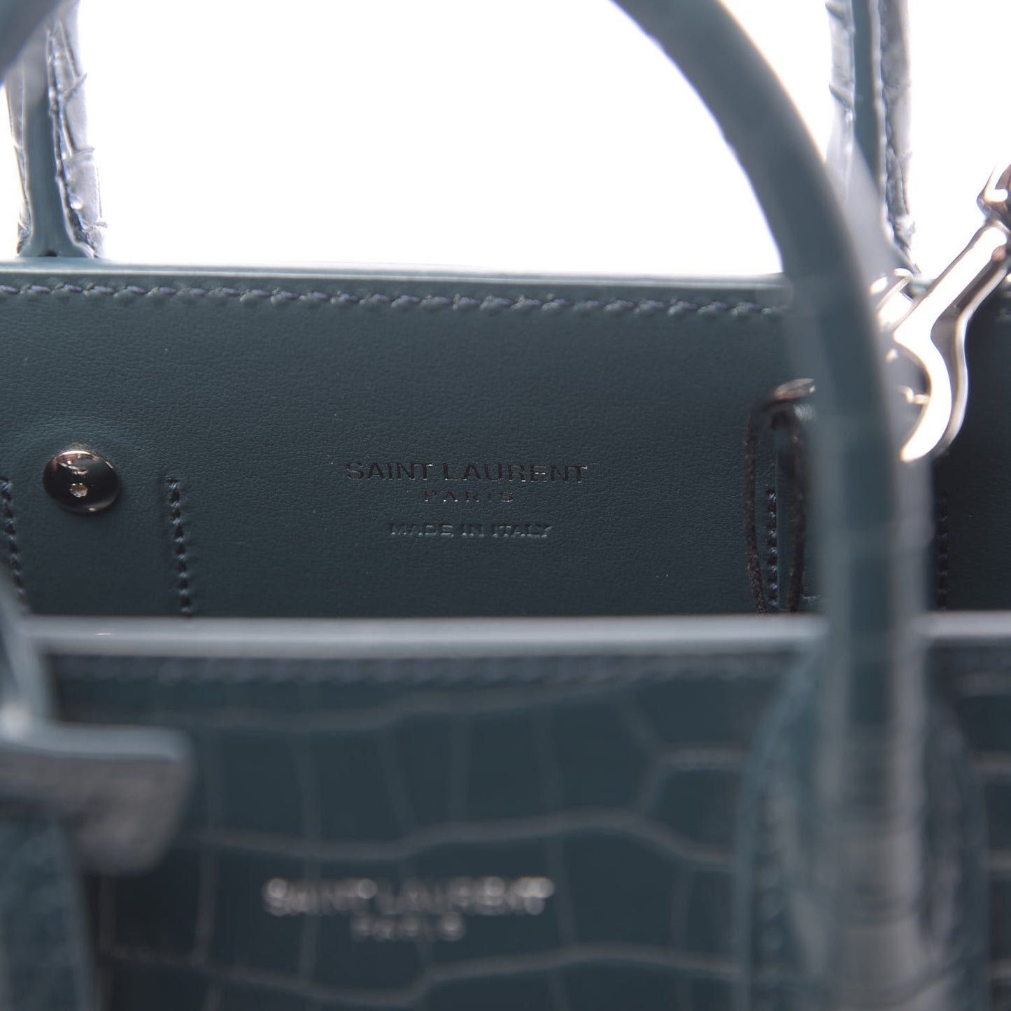 Calfskin Crocodile Embossed Nano Sac De Jour Dark Turquoise