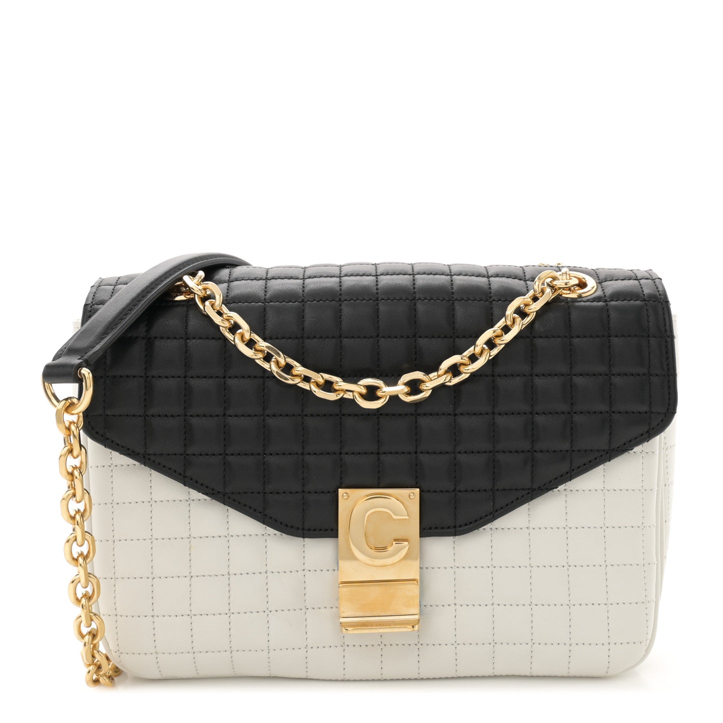 Calfskin Quilted Medium C Bag Black White