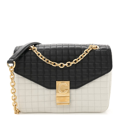 Celine Calfskin Quilted Medium C Bag Black White 1 of 15