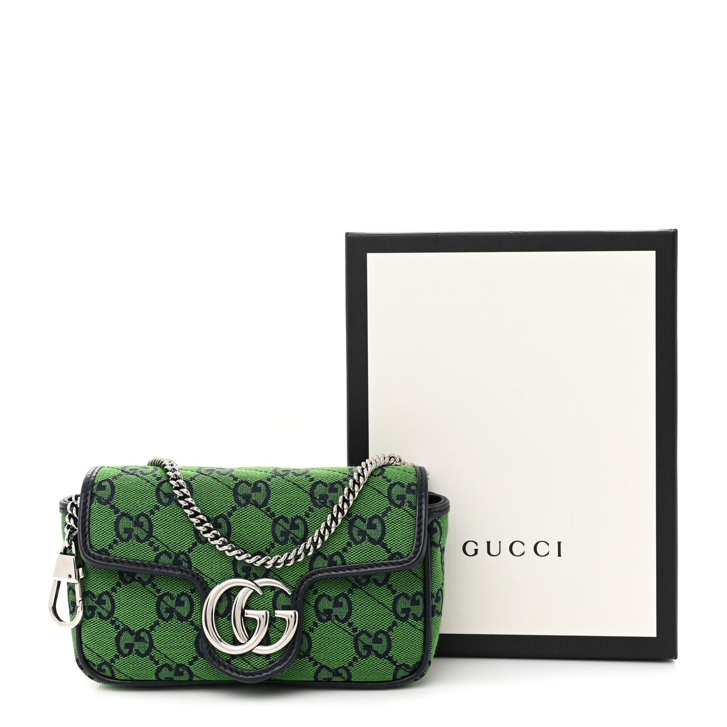 Monogram Multicolor Matelasse Diagonal Super Mini GG Marmont Shoulder Bag Green Blue