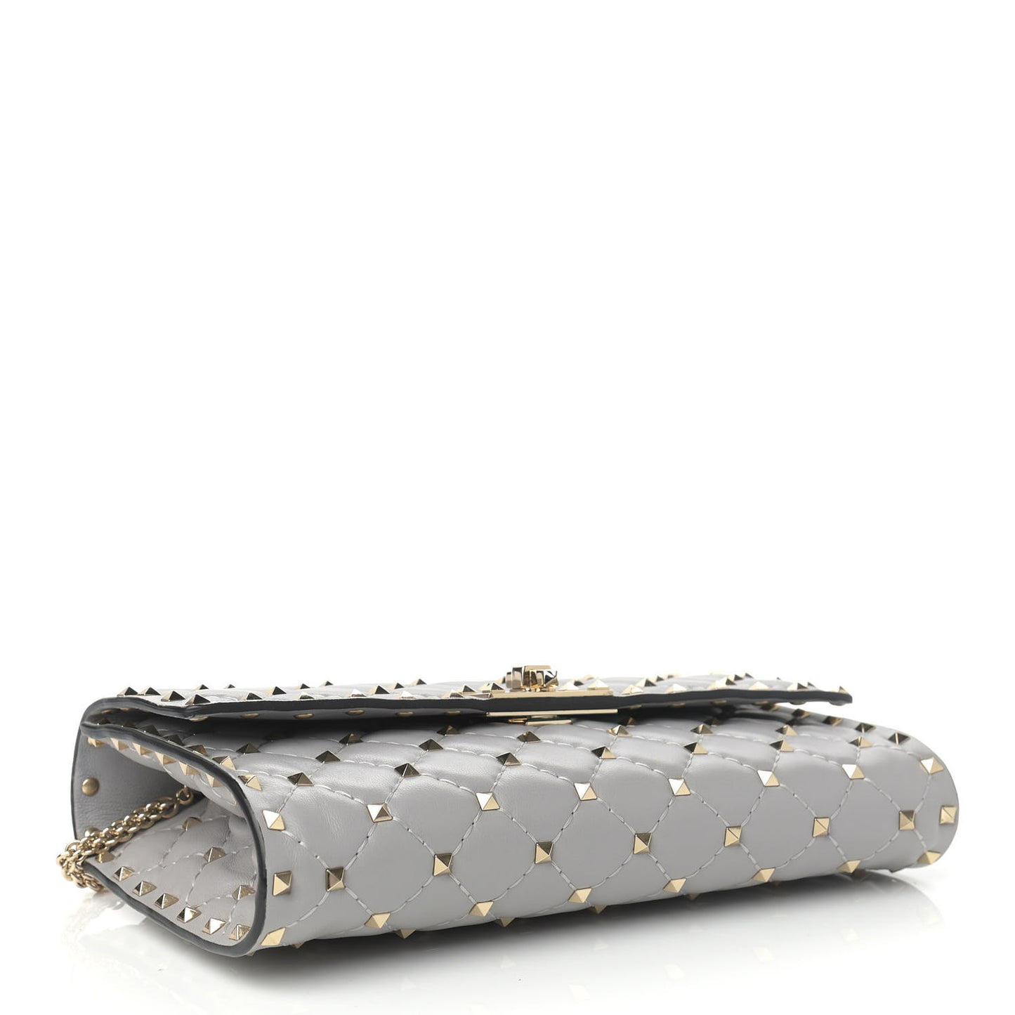 Nappa Rockstud Spike Wallet on Chain Pastel Grey