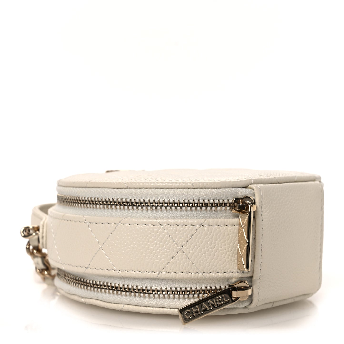 Caviar Quilted Round Handle With Care Vanity With Chain White