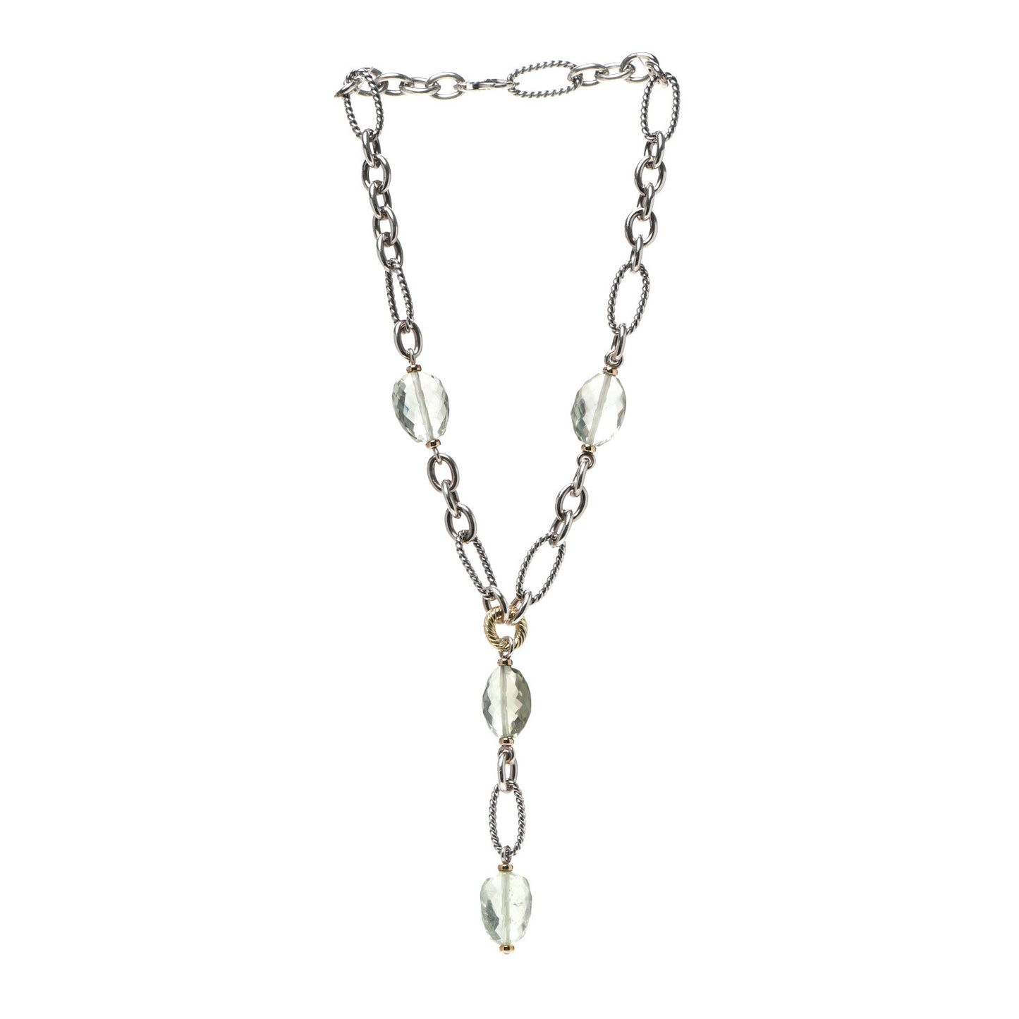 Sterling Silver 18K Yellow Gold Prasiolite Lariat Necklace