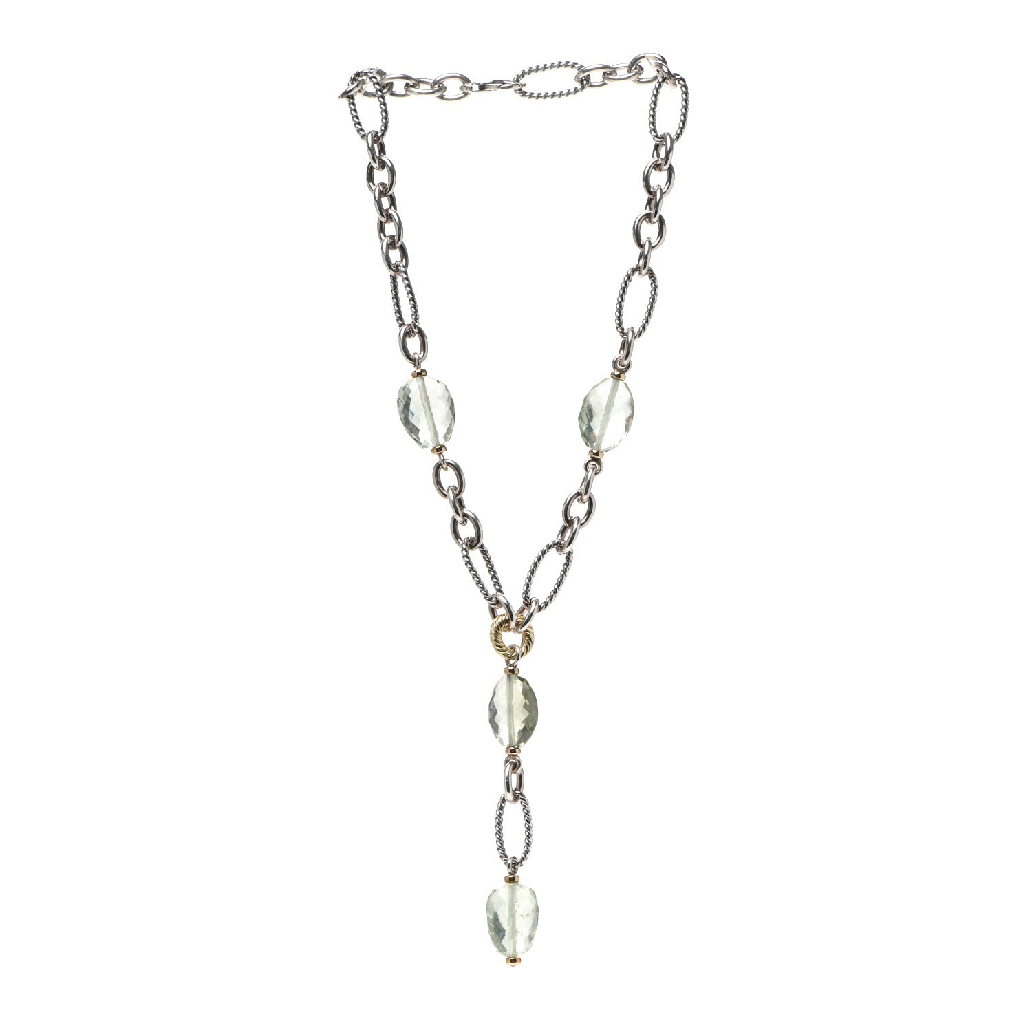 David Yurman Sterling Silver 18K Yellow Gold Prasiolite Lariat Necklace 3 of 6