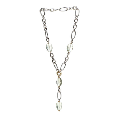 David Yurman Sterling Silver 18K Yellow Gold Prasiolite Lariat Necklace 3 of 6