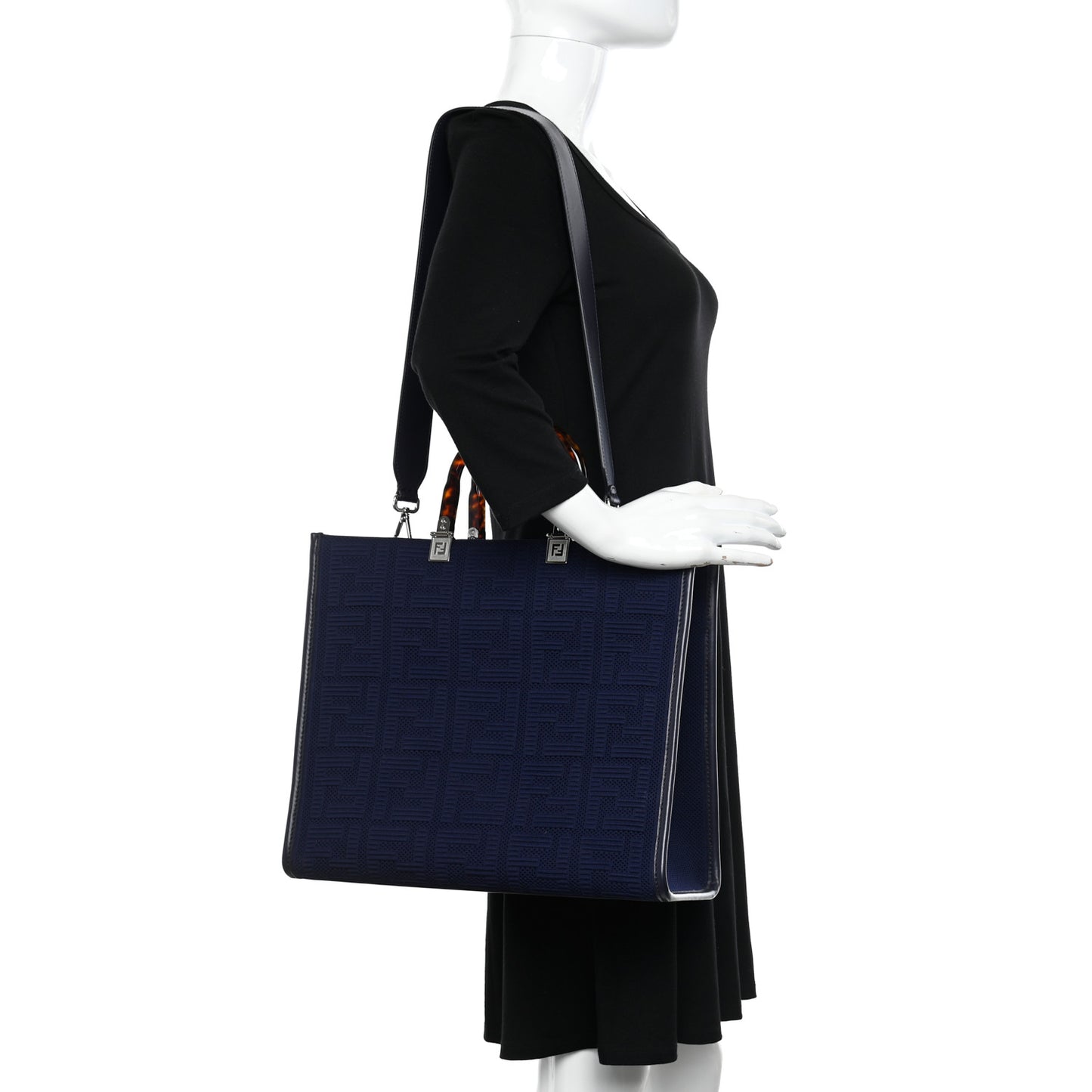Technical Fabric Plexiglass FF Medium Fendi Sunshine Shopper Tote Marino