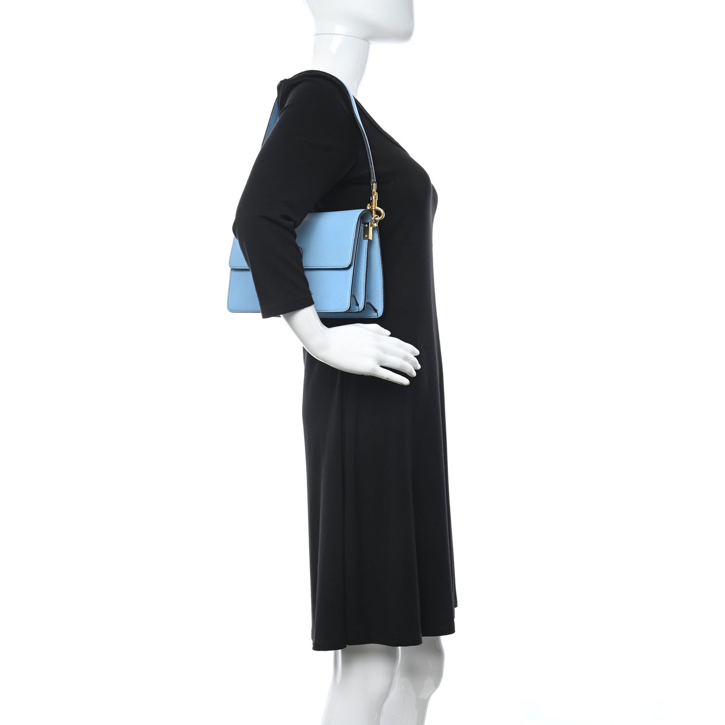 Grained Calfskin Rosalia Shoulder Bag Light Blue