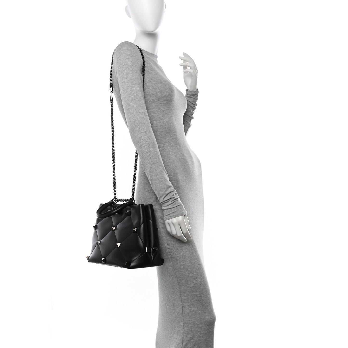 Nappa Monochrome Roman Stud The Handle Bag Black