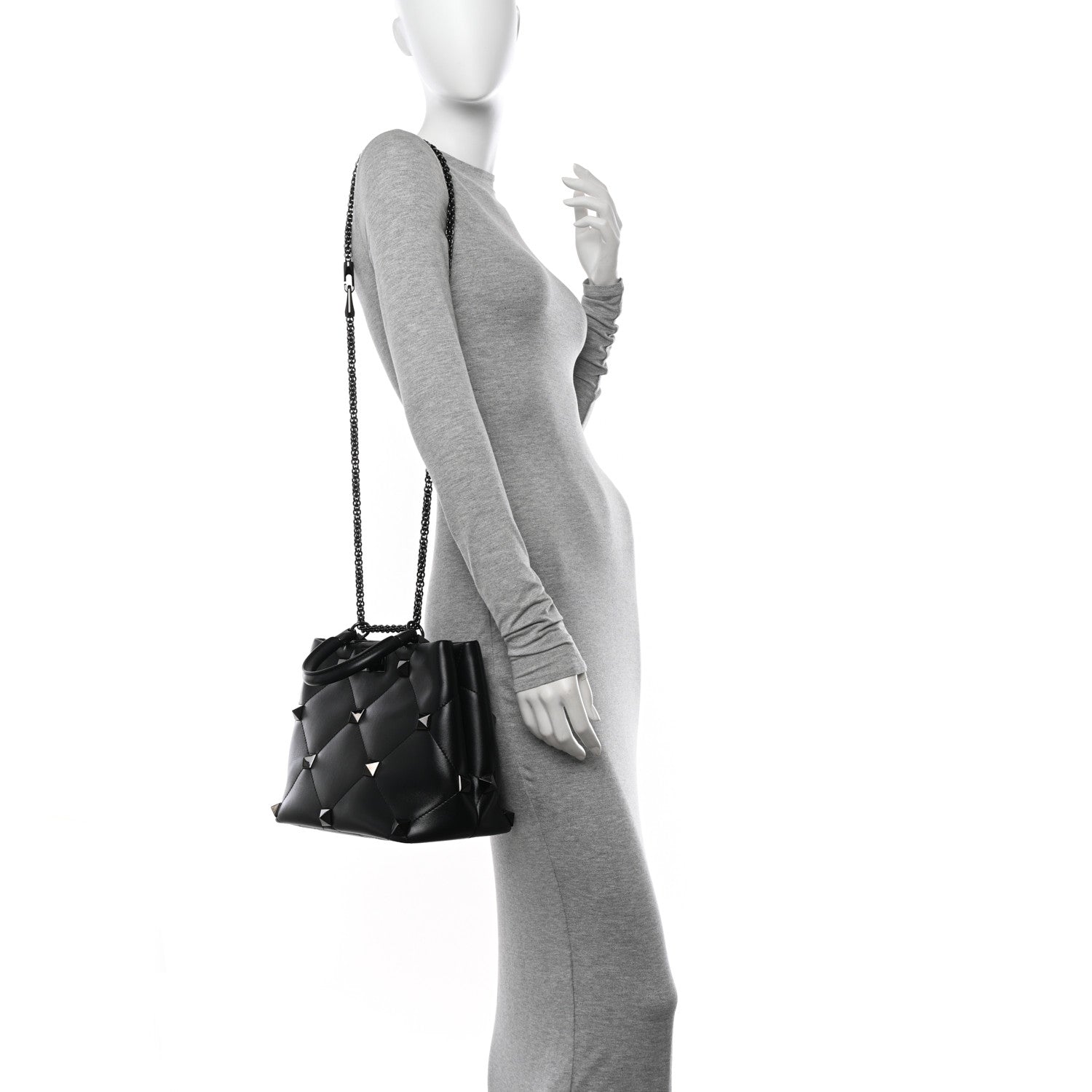 Valentino Garavani Nappa Monochrome Roman Stud The Handle Bag Black 2 of 12