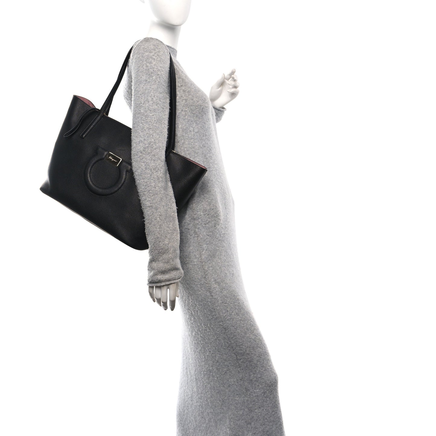 Grainy Calfskin Gancio City Tote Black
