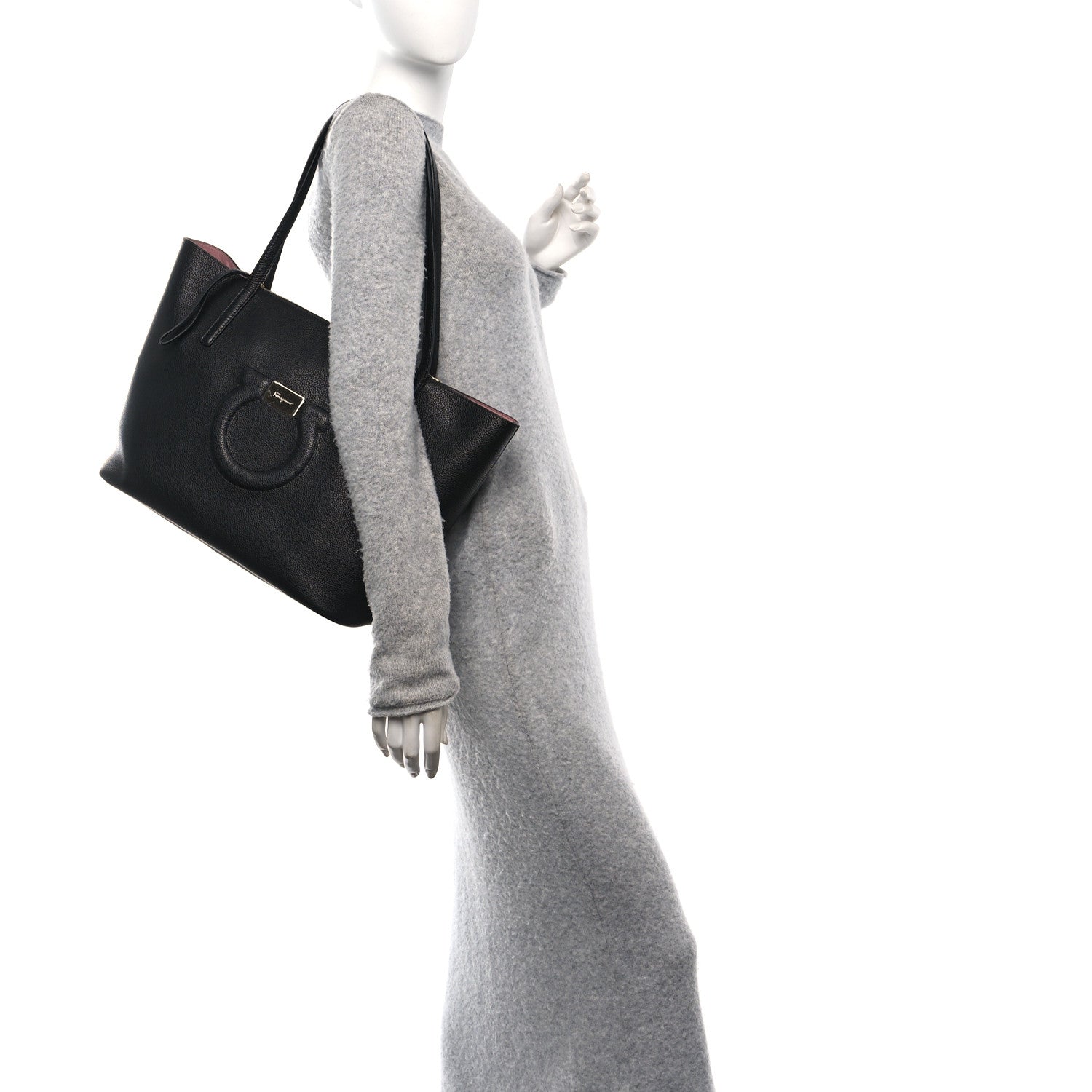 Salvatore Ferragamo Grainy Calfskin Gancio City Tote Black 2 of 10