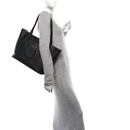 Salvatore Ferragamo Grainy Calfskin Gancio City Tote Black 2 of 10