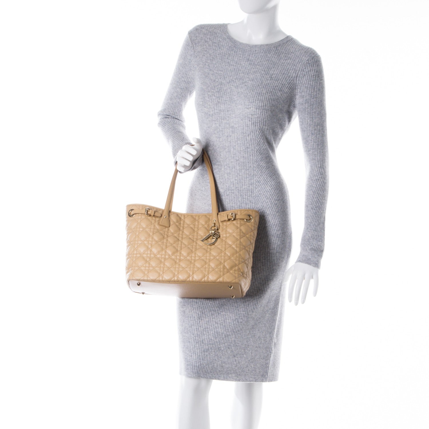 Christian Dior Coated Canvas Cannage Medium Panarea Tote Beige 2 of 7
